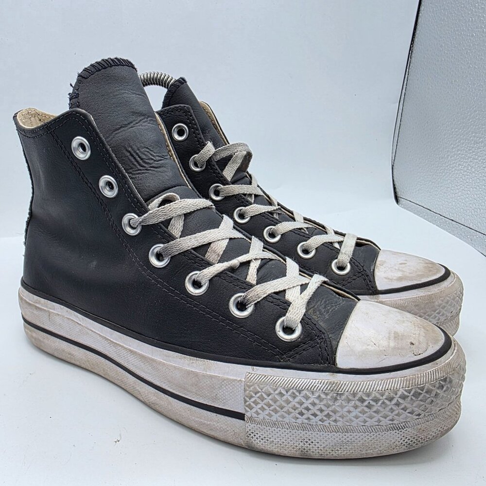 Converse All Star Platform Hi Womens Size 7 Black Leather Shoes Walking Skating